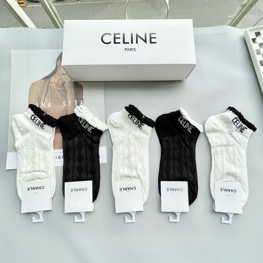 Stylish Celine Crew Socks - Premium Quality, 5 Pairs