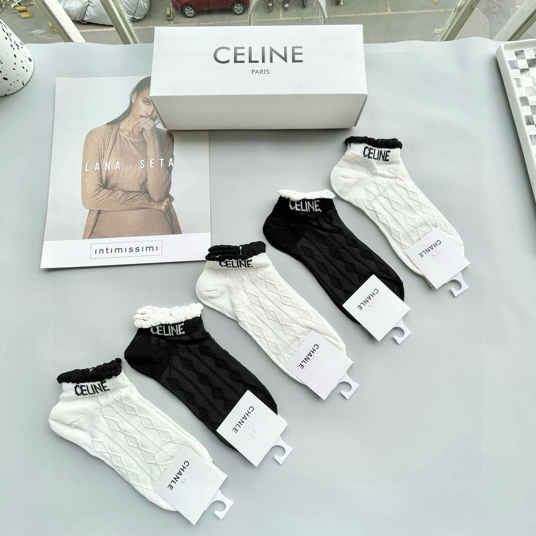 Stylish Celine Crew Socks - Premium Quality, 5 Pairs