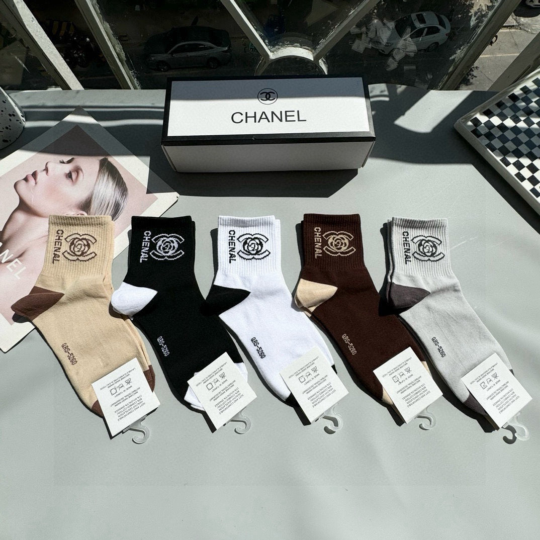 Chanel Mid-Calf Luxury Socks - Five Pairs
