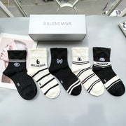 Balenciaga High-Quality Mid-Calf Socks - Unisex Style (5 Pairs)