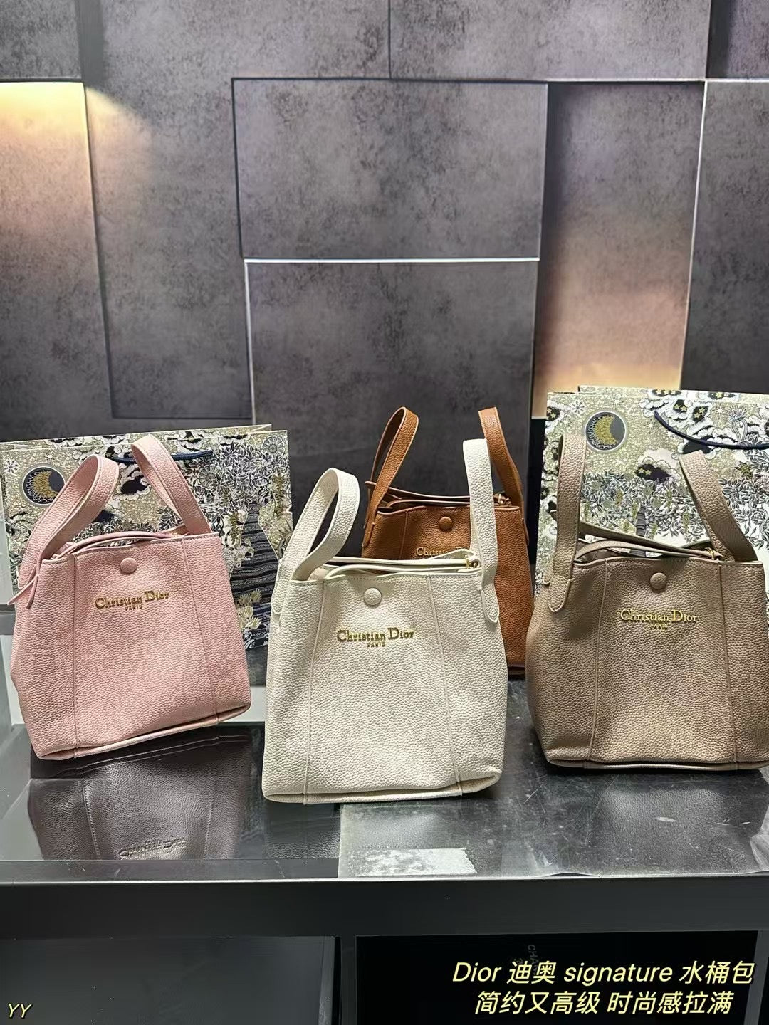 Dior Signature Pebbled Bucket Bag - Stylish & Versatile