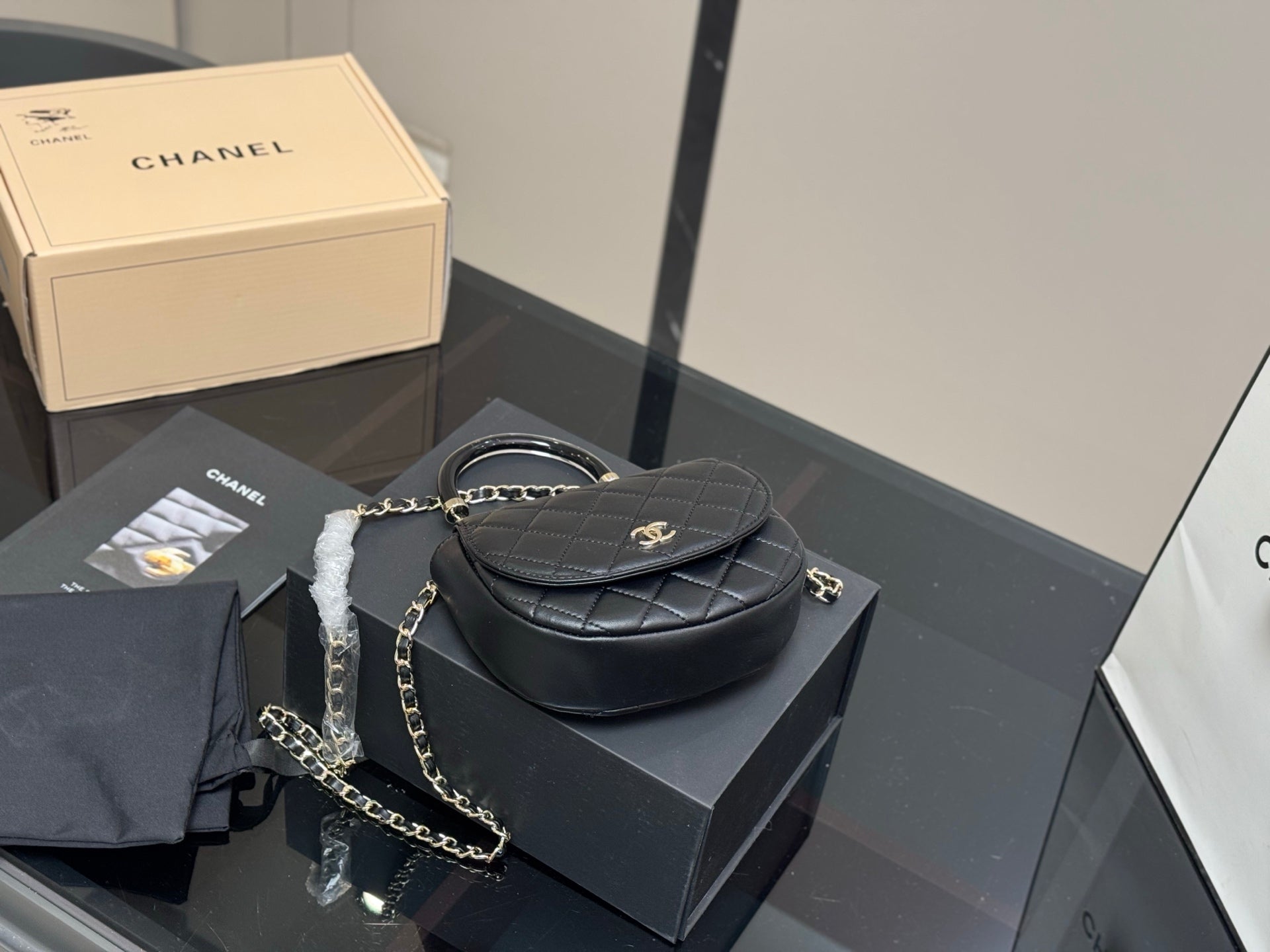 Chanel 25c Early Spring Black Gold Chain Handle Handbag