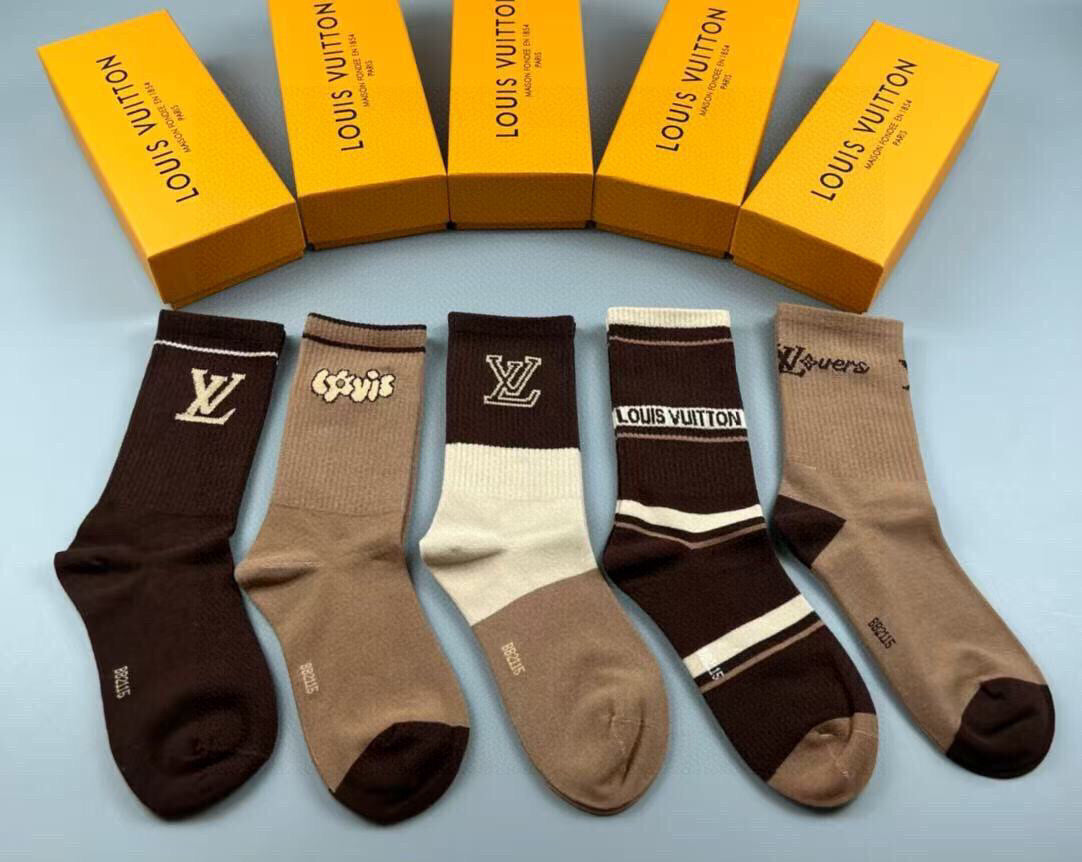Louis Vuitton Women's High-Top Socks - 5 Pairs of Classic Style