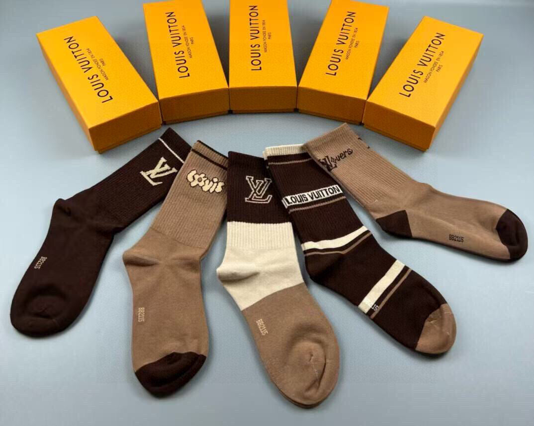 Louis Vuitton Women's High-Top Socks - 5 Pairs of Classic Style