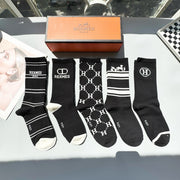 HermÃ¨s Classic Mid-Calf Cotton Socks - Five Pairs