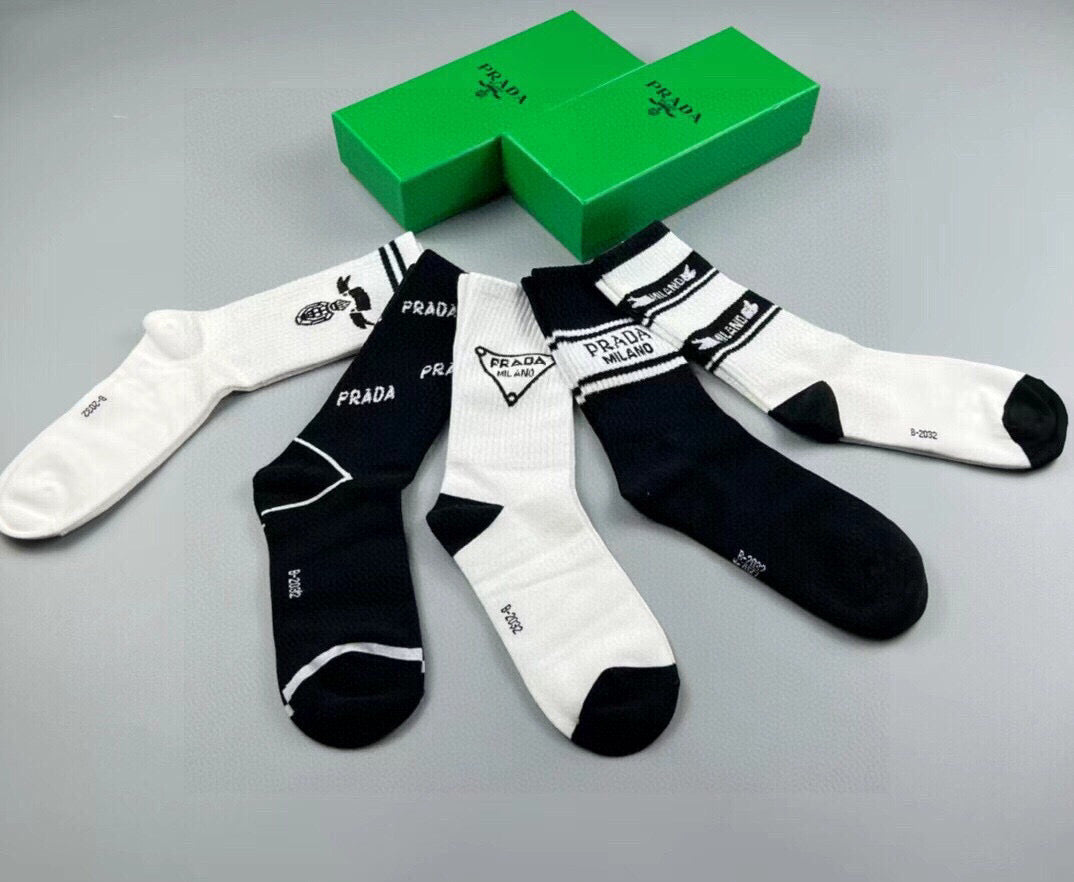 PRADA Mid-Calf Cotton Socks - Set of 5 Pairs