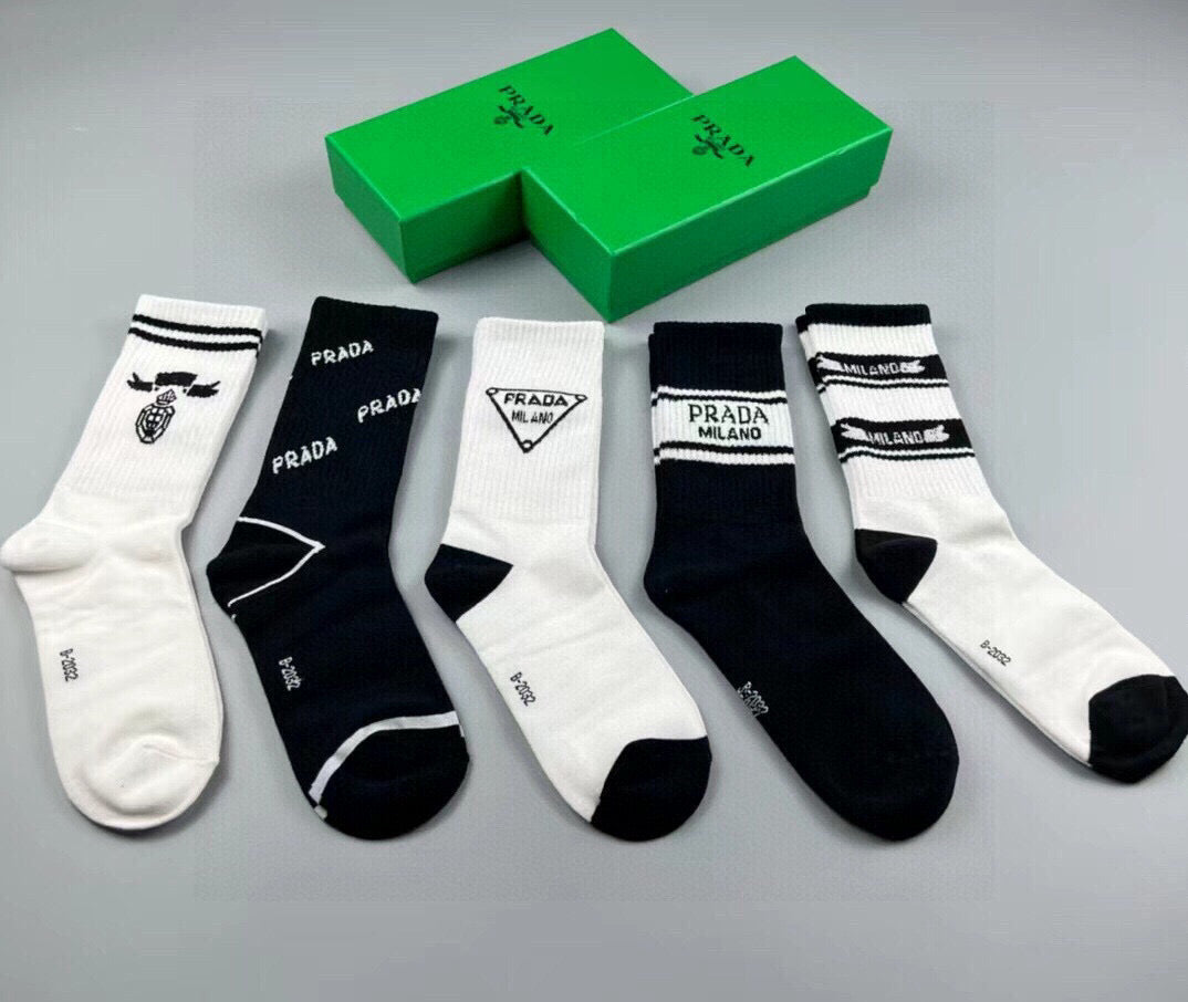 PRADA Mid-Calf Cotton Socks - Set of 5 Pairs