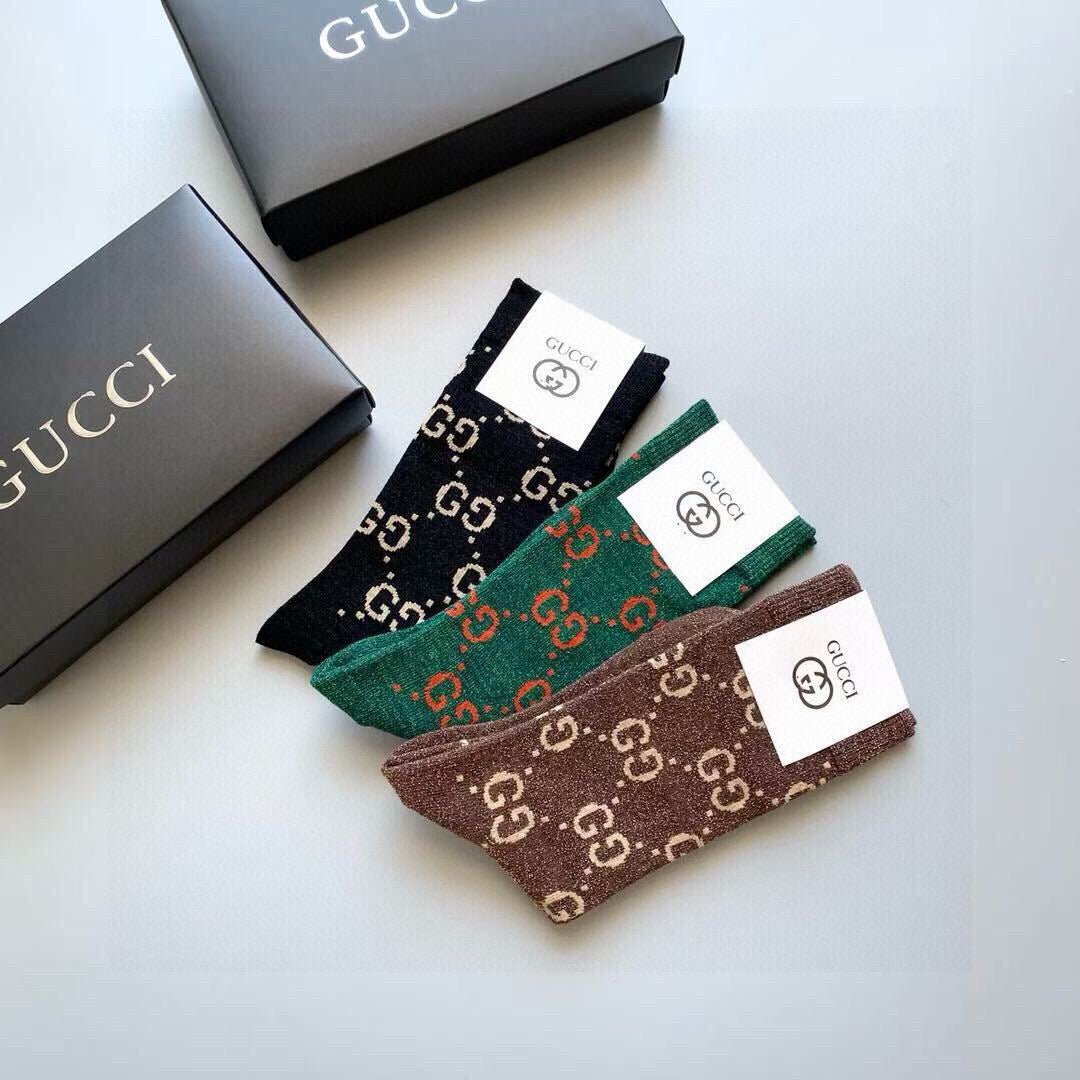 Gucci Cotton Socks - Five-Pair Set with Gold Threads