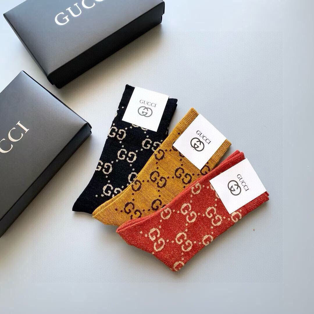 Gucci Cotton Socks - Five-Pair Set with Gold Threads
