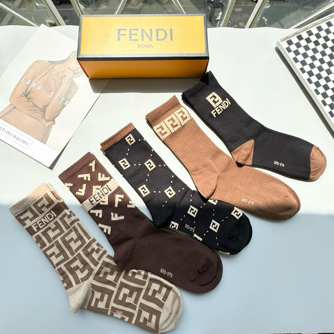 Fendi Big F Logo High Socks - Cotton Blend Comfort