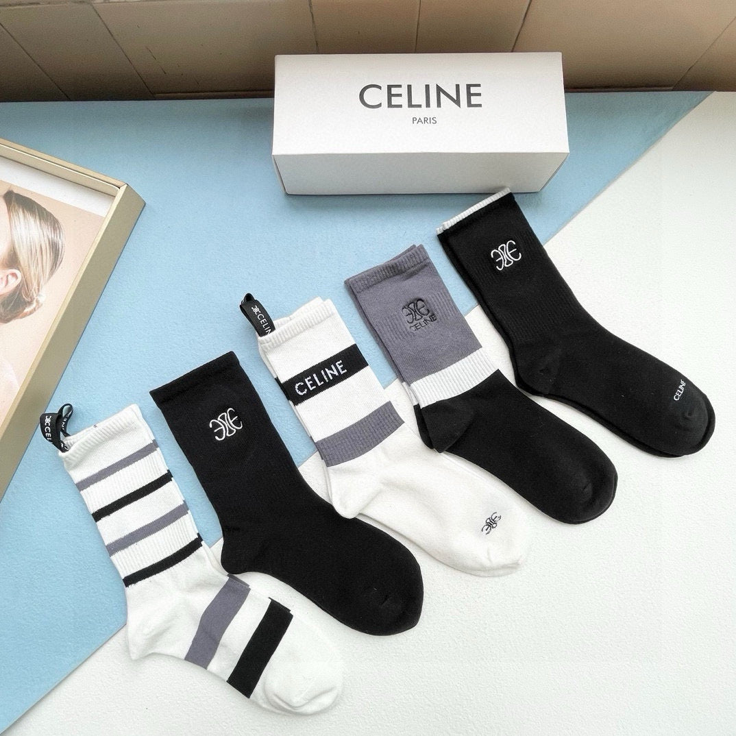 Celine Celebrity-Inspired Mid-Tube Socks - 5 Pairs