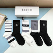 Celine Celebrity-Inspired Mid-Tube Socks - 5 Pairs