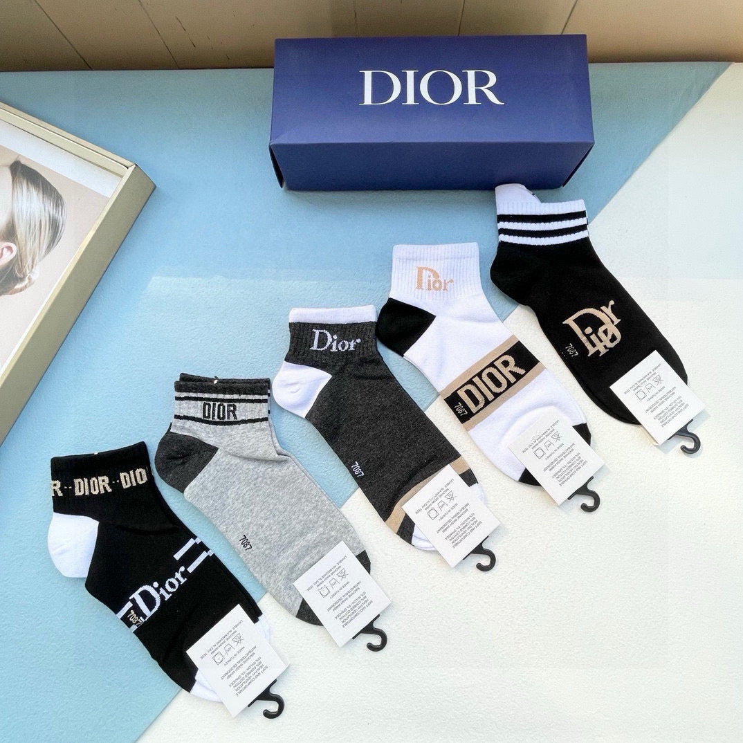 DIOR Vintage Crystal Logo Socks - 5 Pairs