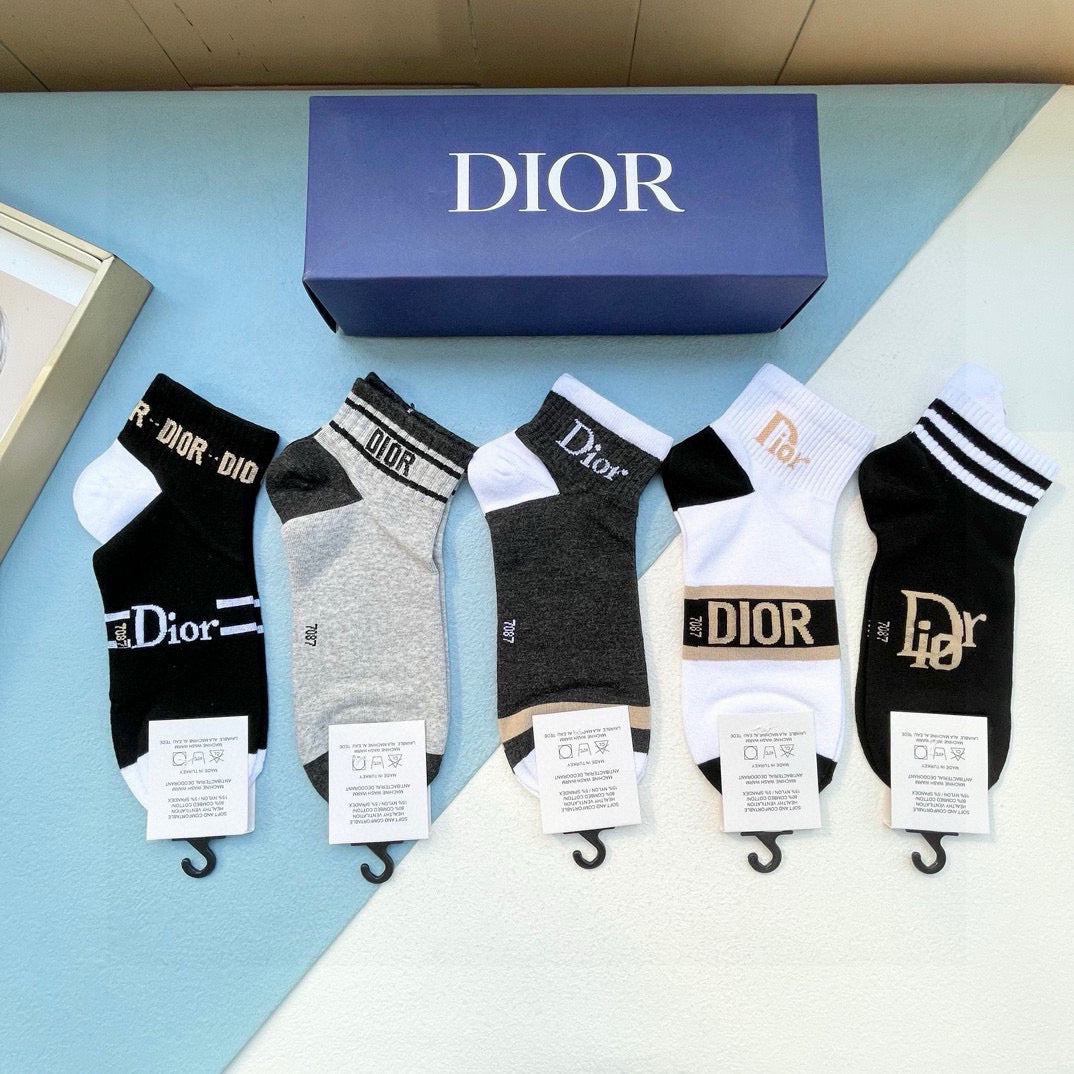 DIOR Vintage Crystal Logo Socks - 5 Pairs