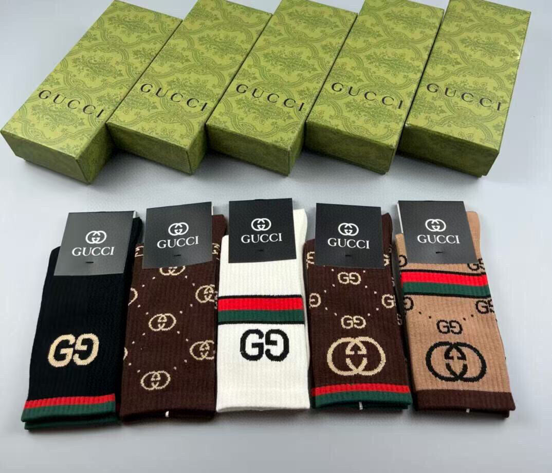 Gucci High Cotton Socks - 5 Pairs Gift Box
