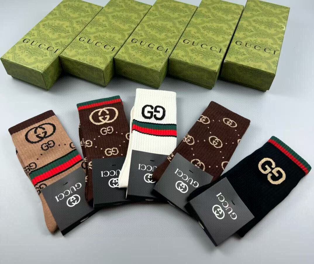 Gucci High Cotton Socks - 5 Pairs Gift Box