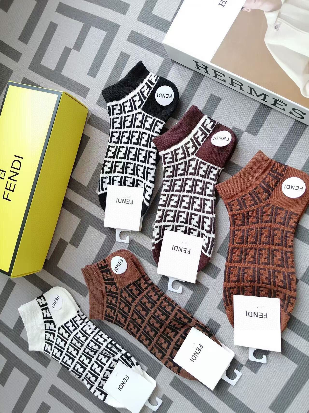 Fendi FF Jacquard Cotton Socks - Set of 5 Pairs