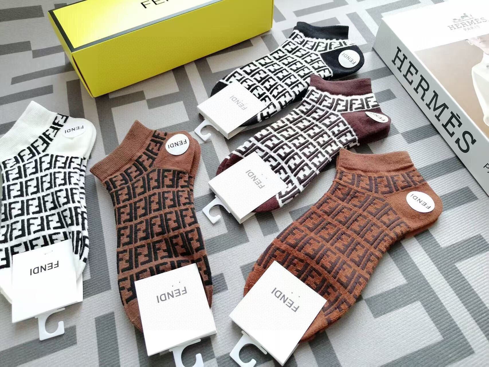 Fendi FF Jacquard Cotton Socks - Set of 5 Pairs