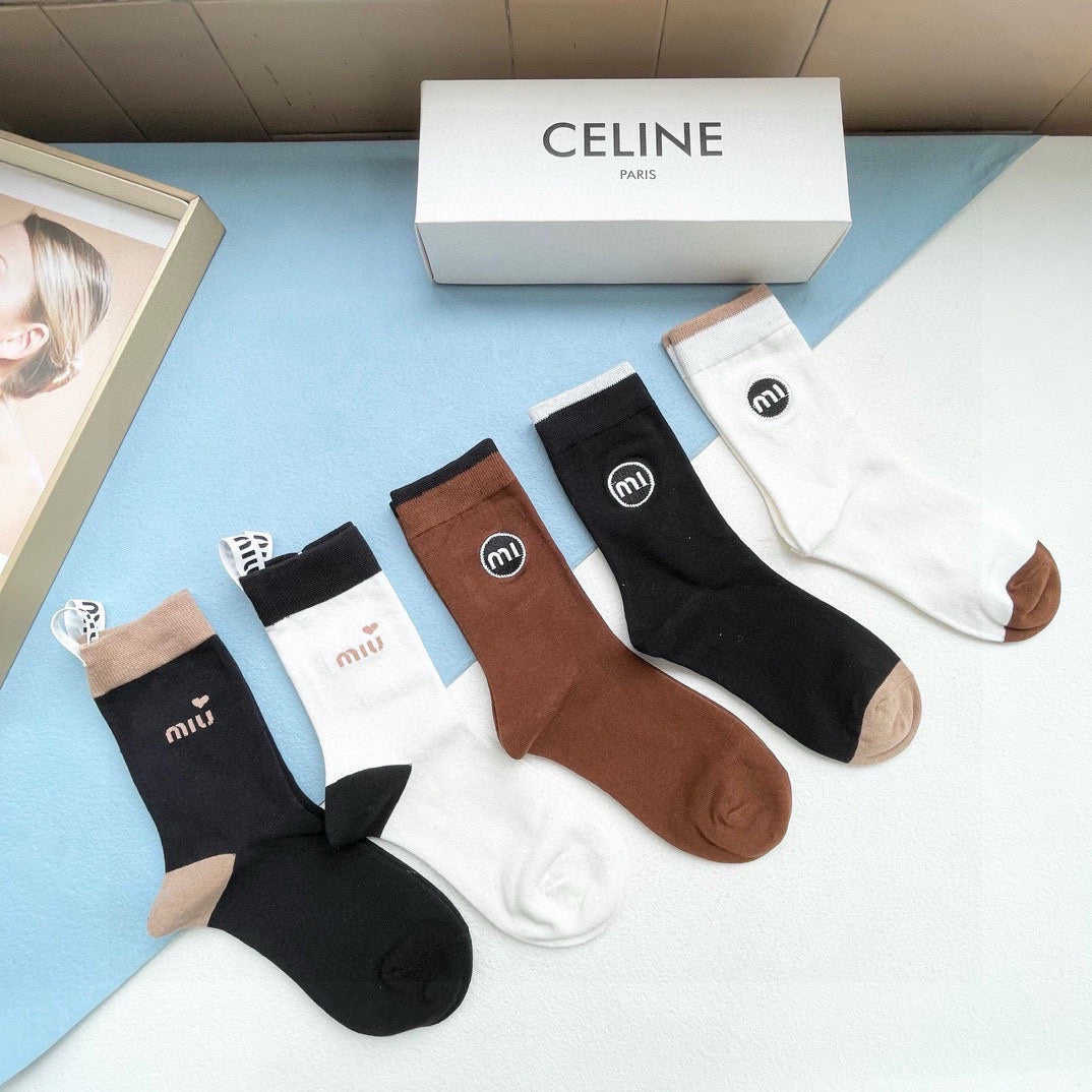 Miu Miu Cotton Lettering Socks - 5 Pairs