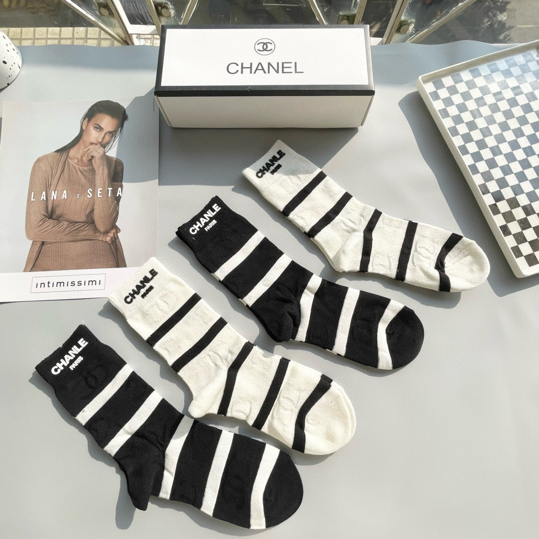 CHANEL Fashionable Mid-Calf Socks - Set of 4 Pairs