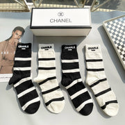 CHANEL Fashionable Mid-Calf Socks - Set of 4 Pairs