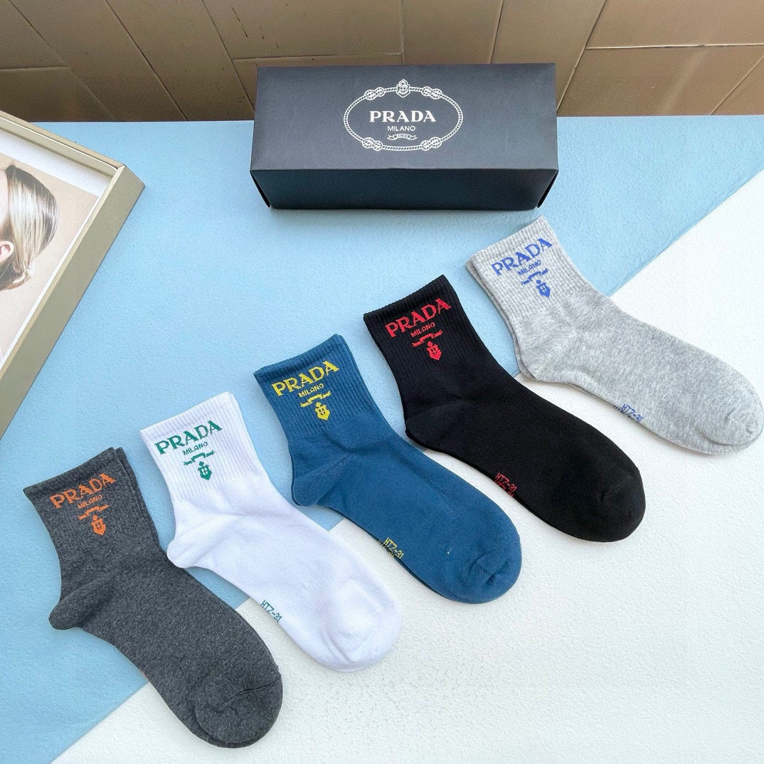 PRADA Mid-Calf Socks - Luxury Fashion Essential (5 Pairs)