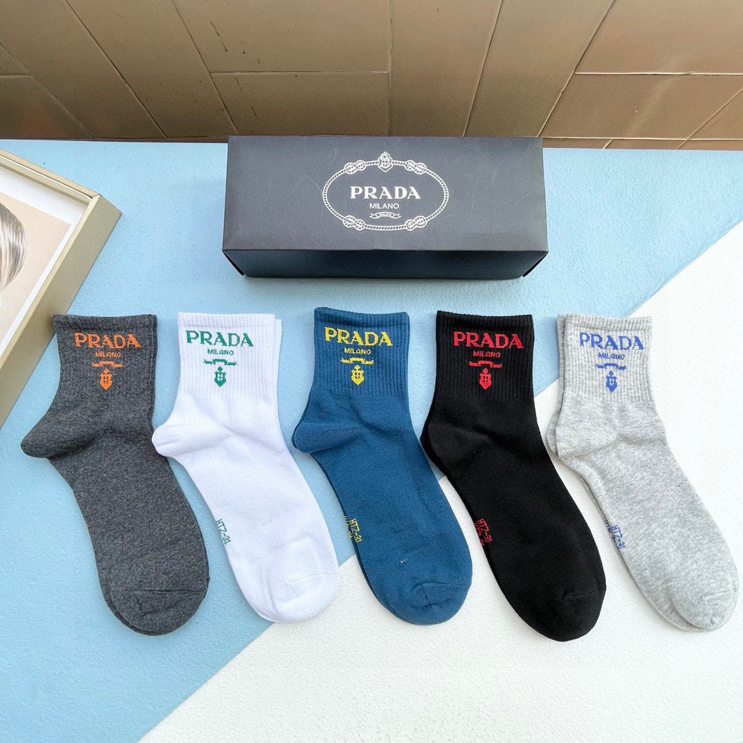 PRADA Mid-Calf Socks - Luxury Fashion Essential (5 Pairs)