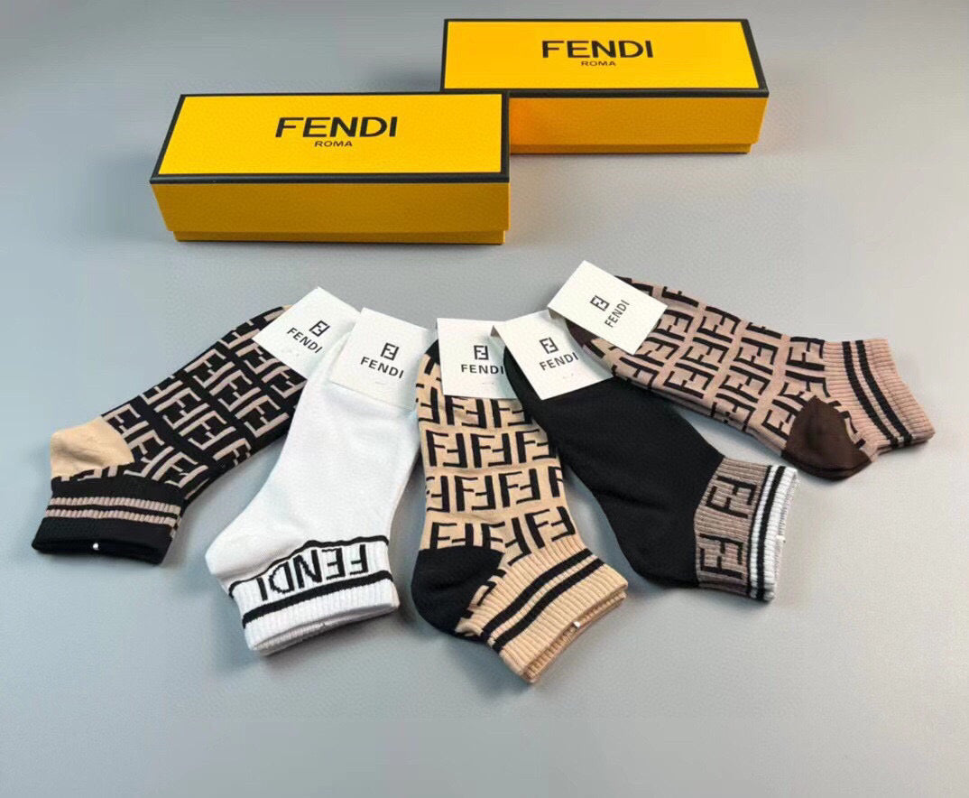 Fendi Big F Jacquard Cotton Socks - Five Pairs Gift Box