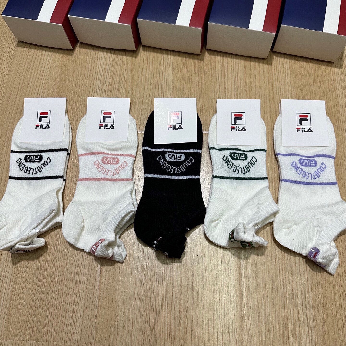 FILA Women's Jacquard Classic Logo Socks - Five Pairs Box Set