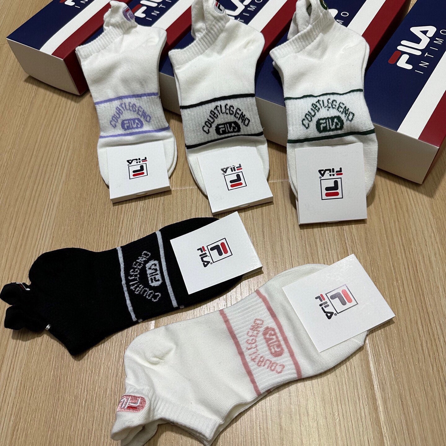 FILA Women's Jacquard Classic Logo Socks - Five Pairs Box Set