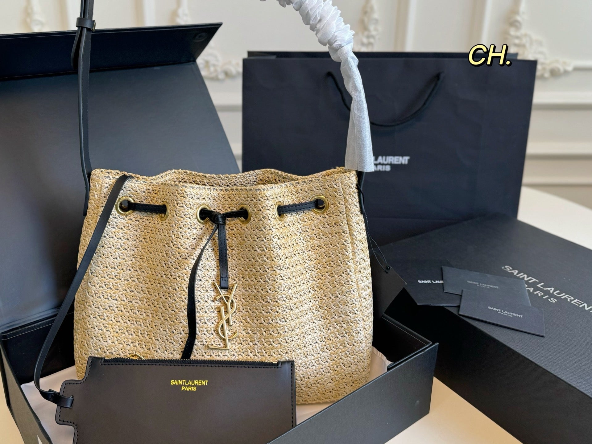 YSL Saint Laurent Straw Summer Underarm Bag