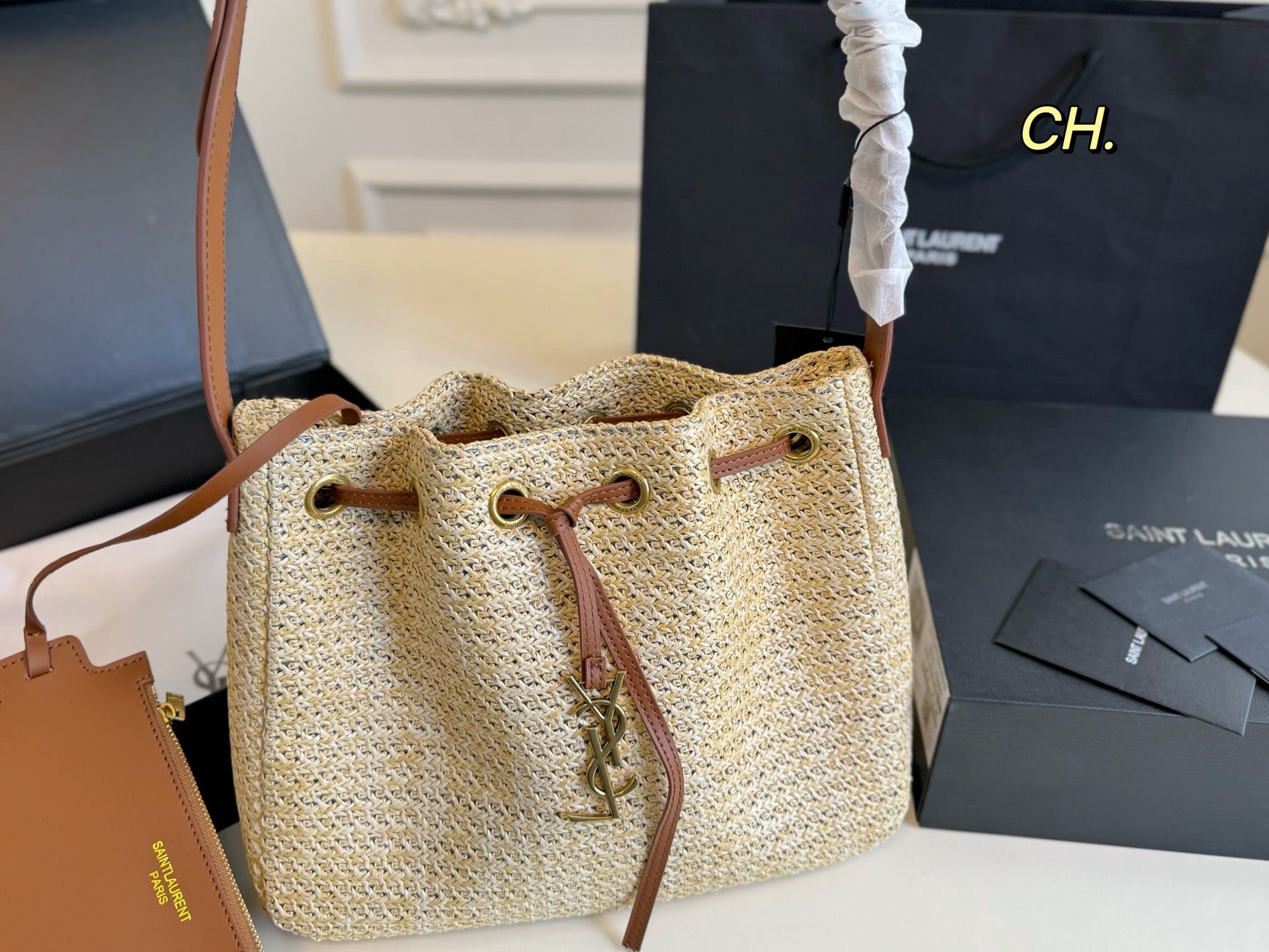 YSL Saint Laurent Straw Summer Underarm Bag - Elegant and Casual