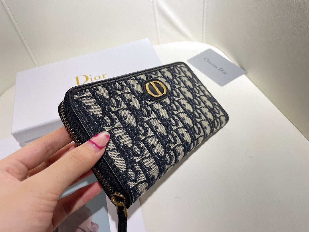 Dior 0936 Black Long Zipper Wallet with Oblique Print
