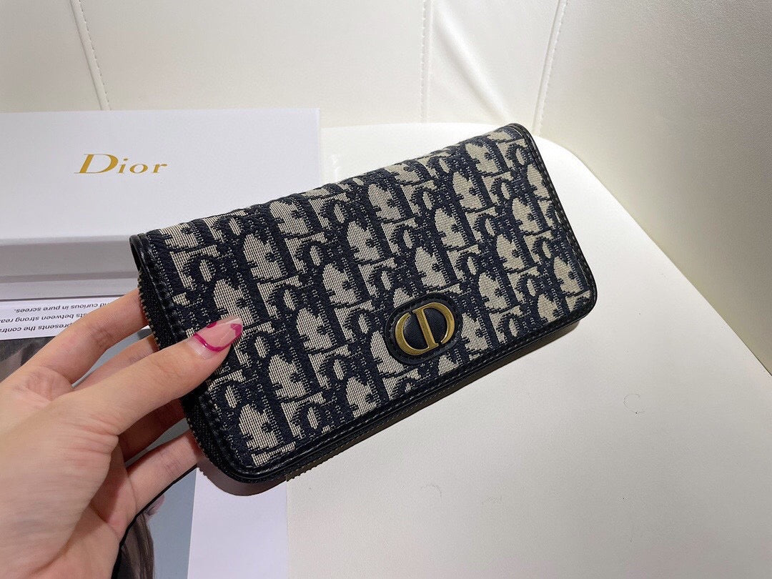 Dior 0936 Black Long Zipper Wallet with Oblique Print