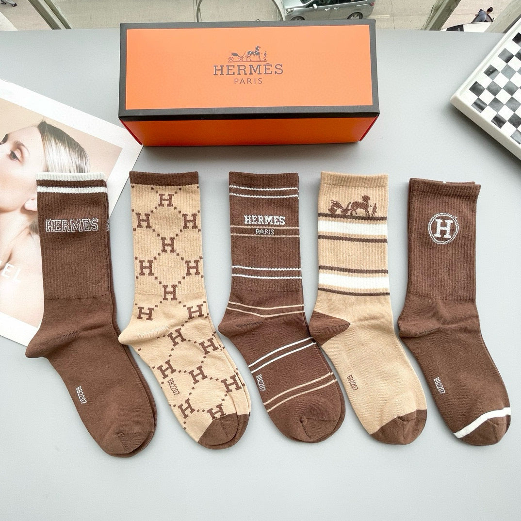 HermÃ¨s Classic Mid-Calf Cotton Socks - 5 Pairs