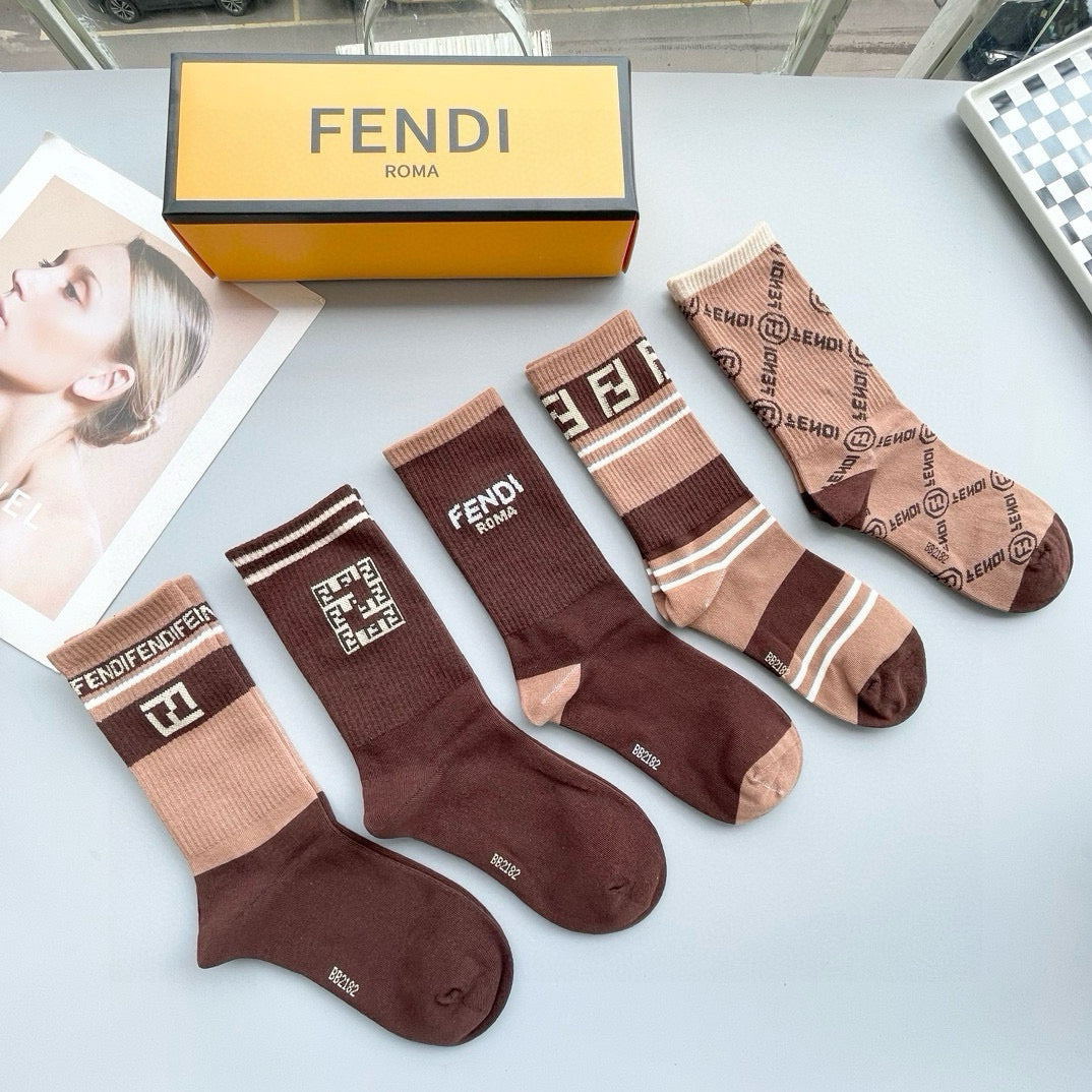 Fendi Big F Classic Cotton High Socks â€“ 5 Pairs