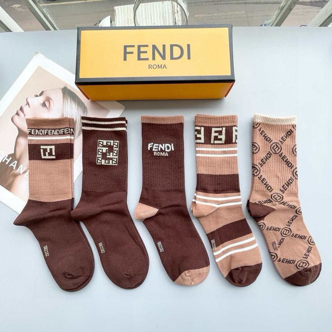 Fendi Big F Classic Cotton High Socks â€“ 5 Pairs