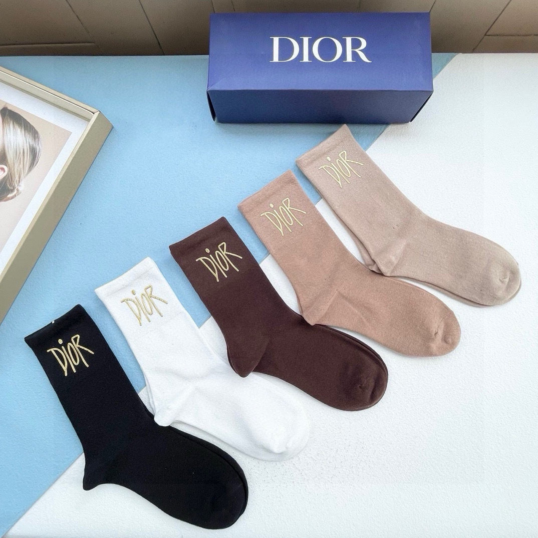 DIOR Classic Black Short-Tube Socks - Unisex Cotton Comfort