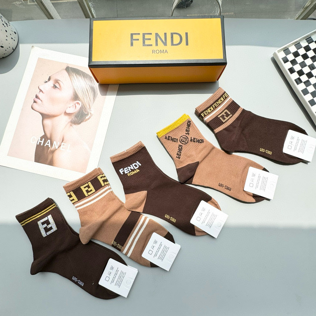 FENDI Big F Mid-Calf Socks - Unisex Cotton Comfort