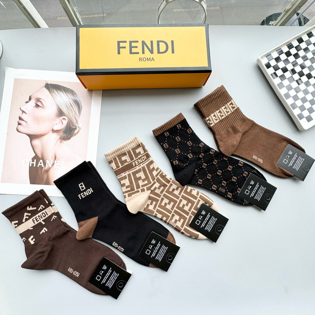 Fendi Double F Mid-Calf Socks for Men and Women - Autumn/Winter Collection