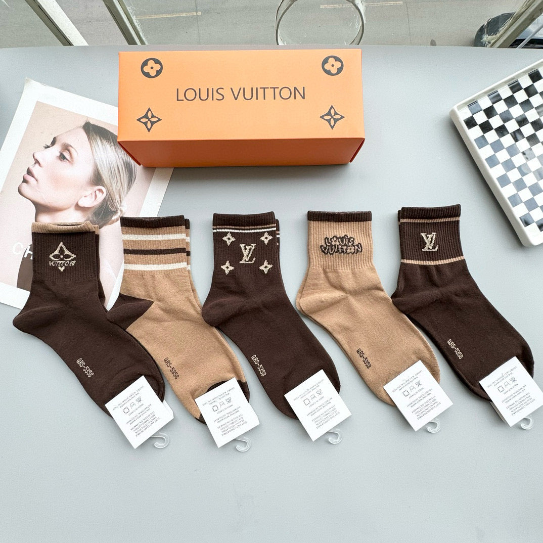 LV Louis Vuitton Mid-Calf Socks - Set of 5 Pairs