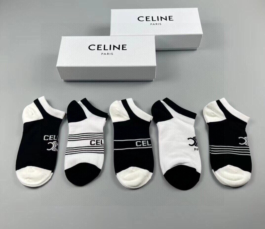 Celine Women's Jacquard Logo Short Socks - 5 Pairs