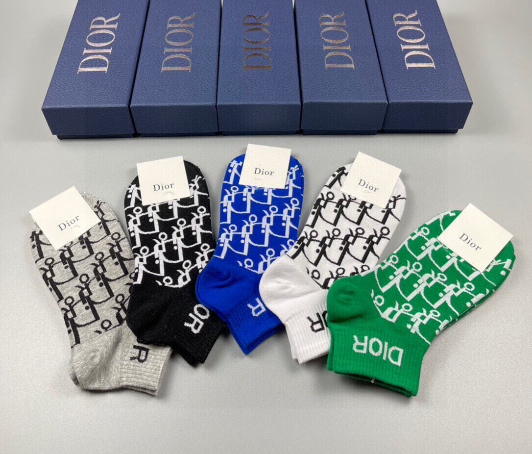 Dior Classic Cotton Short Socks - 5 Pairs Gift Box