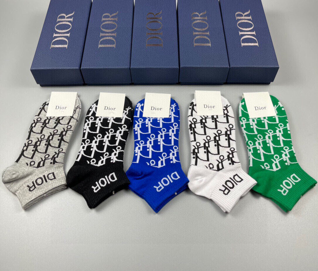 Dior Classic Cotton Short Socks - 5 Pairs Gift Box