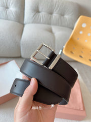 Miu Miu Elegant Leather Belt with Logo - 35mm Width