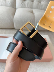 Miu Miu Elegant Leather Belt with Logo - Versatile 35mm Width