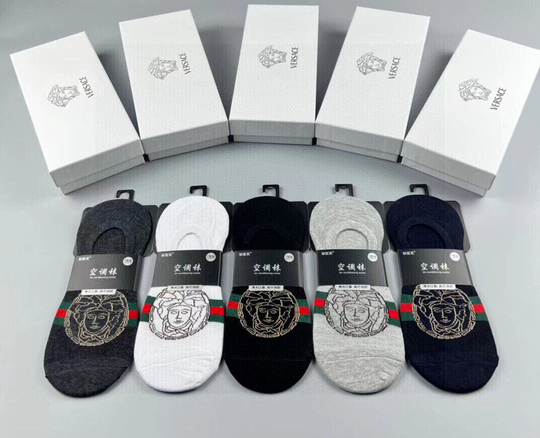 Versace Men's Invisible Boat Socks - 5 Pairs in Classic Colors