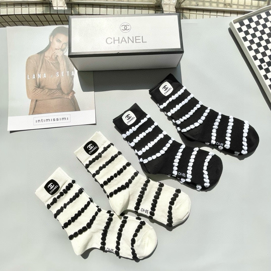 CHANEL Luxury Mid-Calf Socks - Set of Four Pairs
