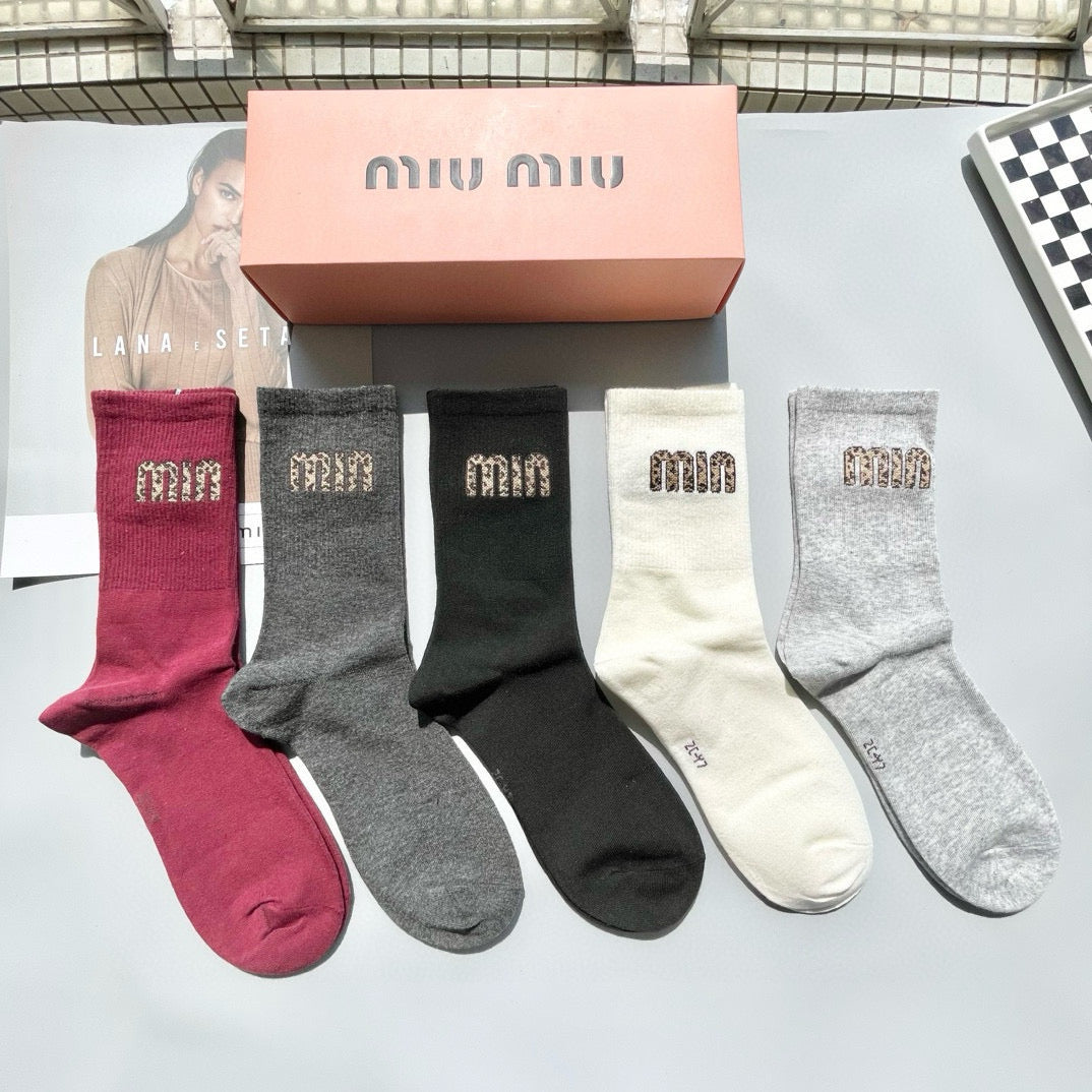 Miu Miu Celebrity Style Cotton Socks â€“ Five Pairs