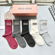 Miu Miu Celebrity Style Cotton Socks â€“ Five Pairs